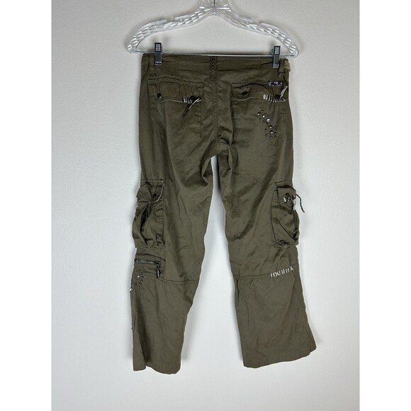 Miss Me 0 24 Cargo Pants Green Embellished Low Rise Utility Y2K Parachute - Picture 4 of 6
